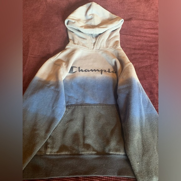 👚2/$15 Champion Pull-Over Hoodie, Blue & Gray Ombré, Size Youth Large - Picture 4 of 8